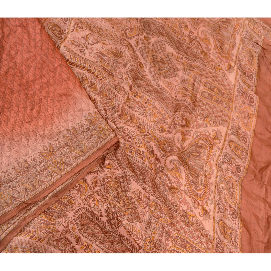 Sanskriti Vintage Dark Red Sarees Pure Silk Printed Sari 5yd Floral Craft Fabric