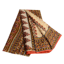Load image into Gallery viewer, Sanskriti Vintage Cream Sarees Pure Silk Printed Sari 5yd Floral Craft Fabric
