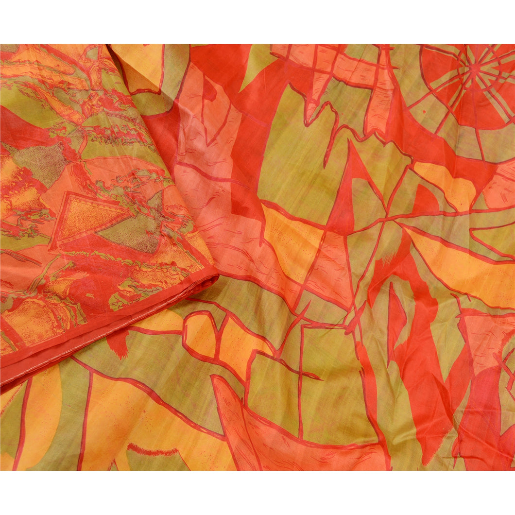 Sanskriti Vintage Red Indian Pure Silk Printed Sarees Sari Soft 5yd Craft Fabric