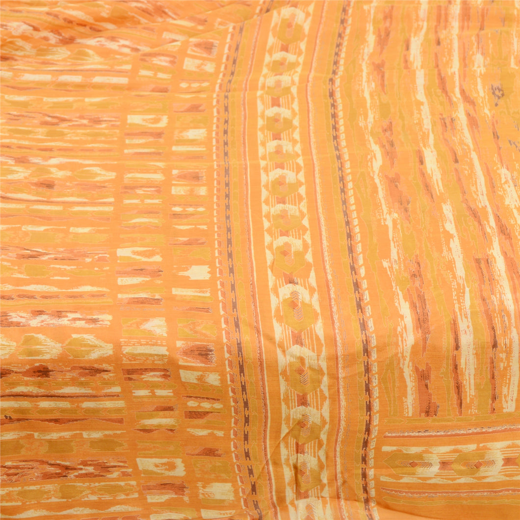 Sanskriti Vintage Orange Sarees 100% Pure Silk Printed Sari Soft Craft Fabric