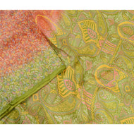 Sanskriti Vintage Orange Indian Sarees Printed Pure Silk Sari Soft Craft Fabric