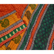 Sanskriti Vintage Orange Sarees Pure Silk Peacock Printed Sari 5yd Craft Fabric