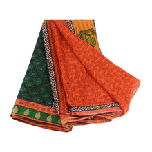 Load image into Gallery viewer, Sanskriti Vintage Orange Sarees Pure Silk Peacock Printed Sari 5yd Craft Fabric
