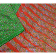 Sanskriti Vintage Green Sarees 100% Pure Silk Printed Sari Soft 5yd Craft Fabric
