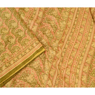 Sanskriti Vintage Green Printed Sarees Pure Silk Sari Soft Floral Craft Fabric