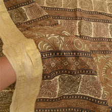 Load image into Gallery viewer, Sanskriti Vintage Brown Sarees Pure Silk Printed Zari Border Sari Craft Fabric

