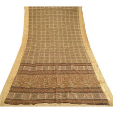 Load image into Gallery viewer, Sanskriti Vintage Brown Sarees Pure Silk Printed Zari Border Sari Craft Fabric

