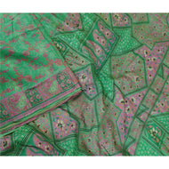 Sanskriti Vintage Green Indian Sarees 100% Pure Silk Printed Sari Craft Fabric