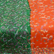 Sanskriti Vintage Orange Indian Sarees Pure Silk Printed Sari 5yd Craft Fabric