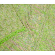 Sanskriti Vintage Green Sarees Printed 100% Pure Silk Sari 5yd Soft Craft Fabric