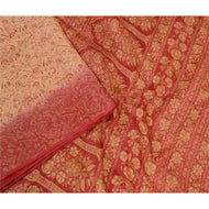 Sanskriti Vintage Cream Sarees Printed 100% Pure Silk Sari Soft 5yd Craft Fabric