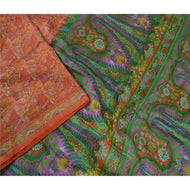 Sanskriti Vintage Orange Sarees 100% Pure Silk Printed Sari Floral Craft Fabric