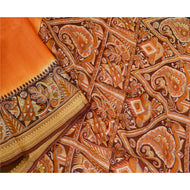 Sanskriti Vintage Sarees Orange Pure Silk Printed Sari 5yd Floral Craft Fabric