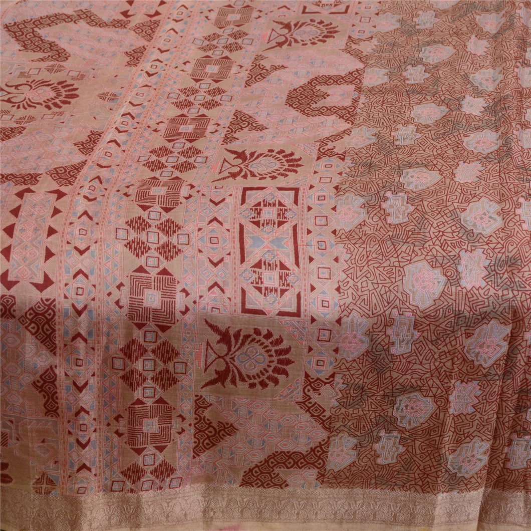 Sanskriti Vintage Red Indian Sarees 100% Pure Silk Printed Sari Craft Fabric