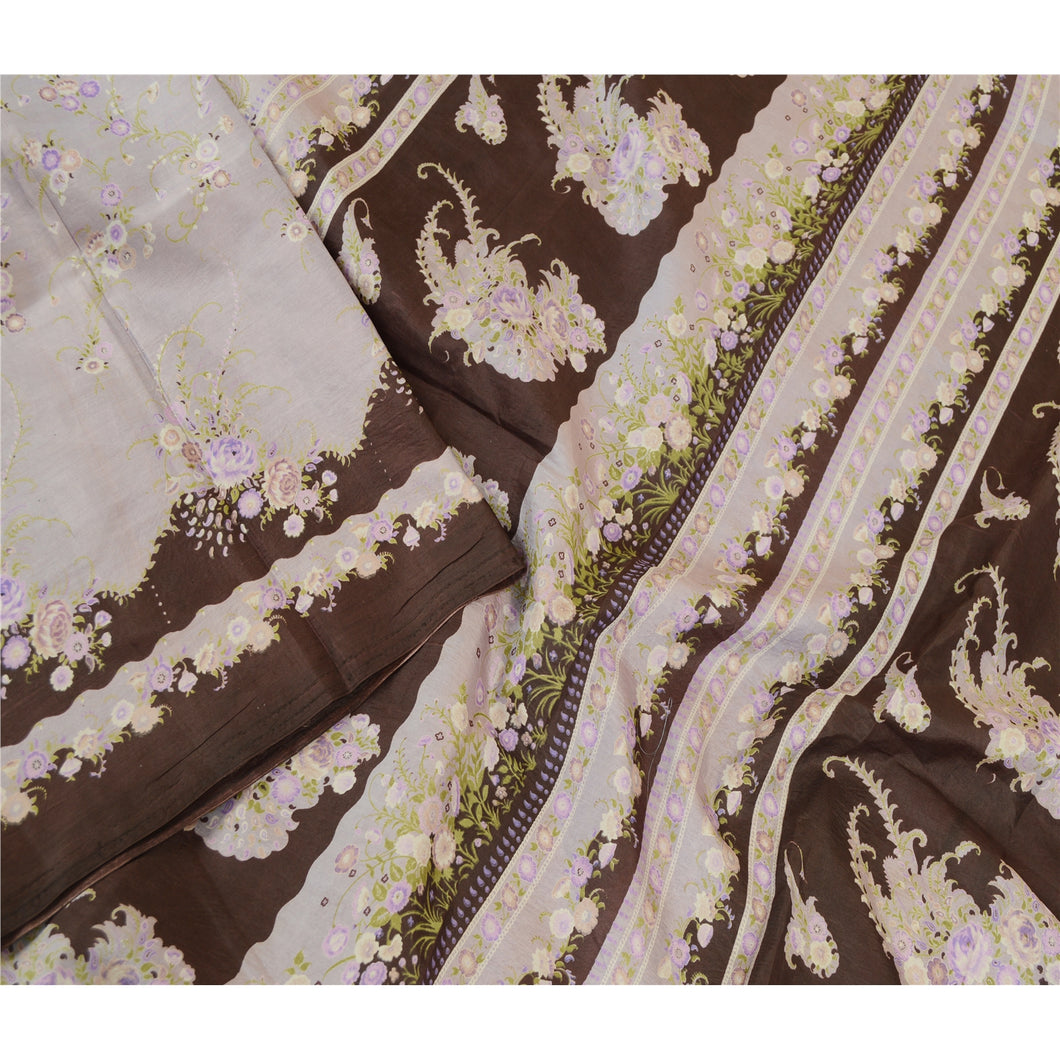 Sanskriti Vintage Purple Printed Indian Sarees Pure Silk Sari 5yd Craft Fabric
