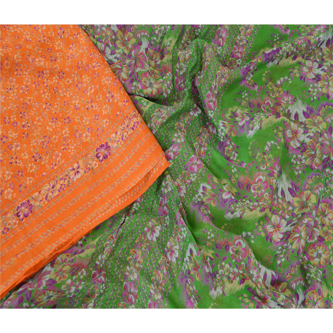 Sanskriti Vintage Orange Sarees 100% Pure Silk Printed Sari Soft Craft Fabric