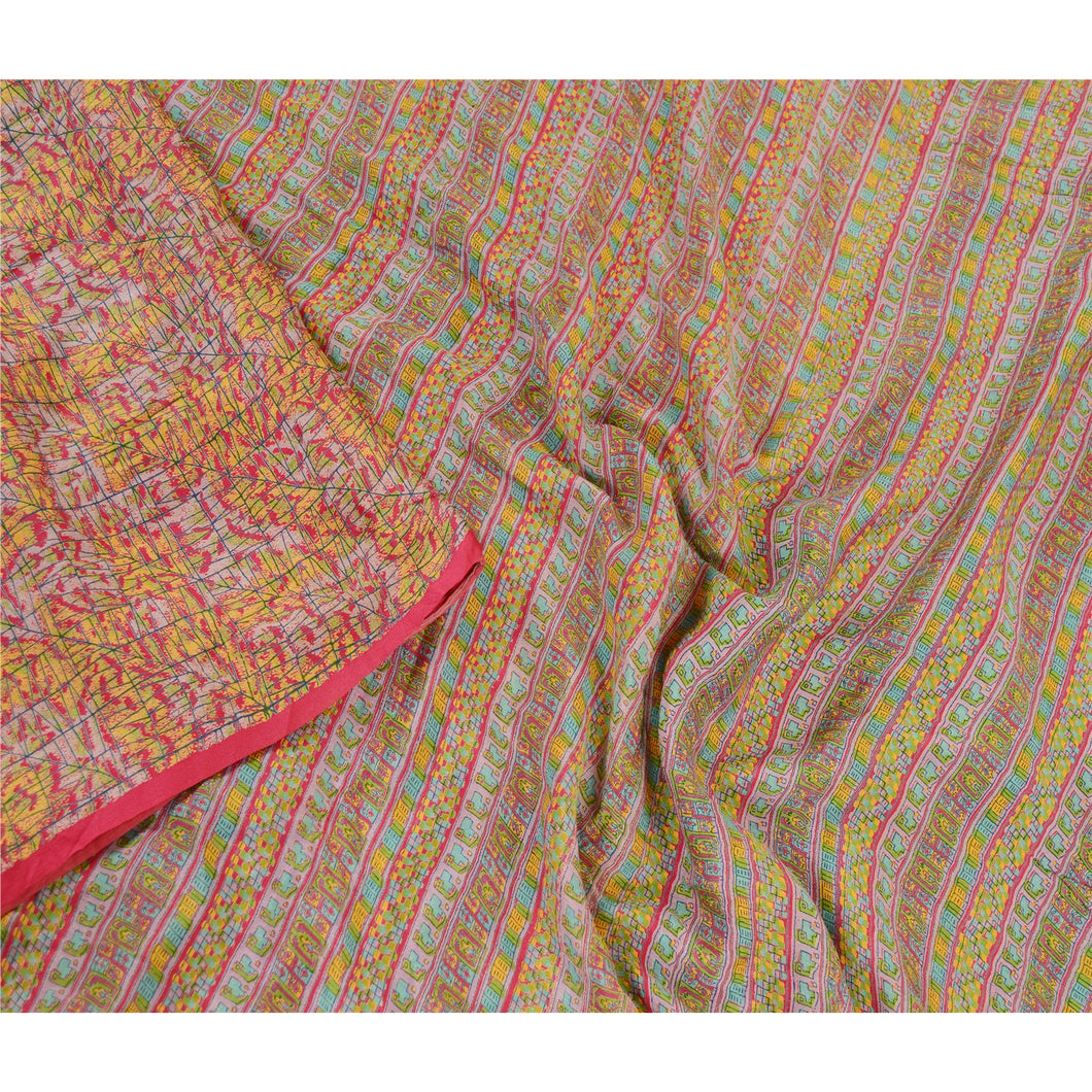 Sanskriti Vintage Sarees Multi Printed Pure Silk Sari Floral Soft Craft Fabric