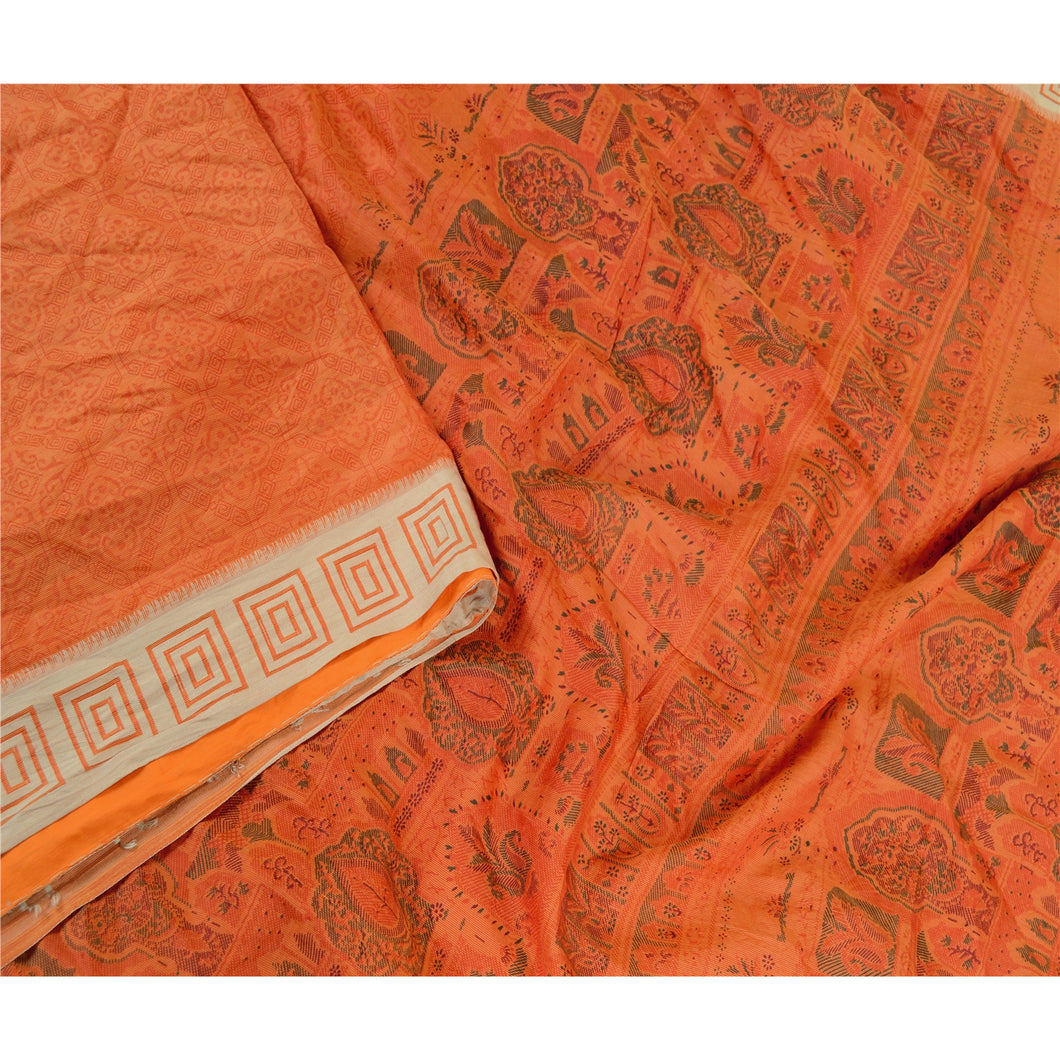 Sanskriti Vintage Sarees From Indian Red Pure Silk Printed Sari 5yd Craft Fabric