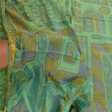 Load image into Gallery viewer, Sanskriti Vintage Sarees Green Pure Silk Printed Zari Border Sari Craft Fabric
