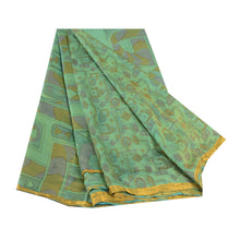 Load image into Gallery viewer, Sanskriti Vintage Sarees Green Pure Silk Printed Zari Border Sari Craft Fabric
