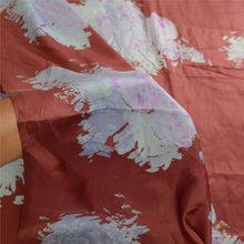 Load image into Gallery viewer, Sanskriti Vintage Sarees Dusty Red Pure Silk Printed Sari Floral Craft Fabric
