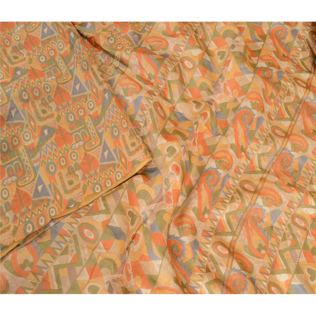 Sanskriti Vintage Sarees Multi 100% Pure Silk Printed Sari 5yd Soft Craft Fabric