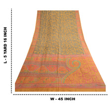 Load image into Gallery viewer, Sanskriti Vintage Sarees Gray 100% Pure Silk Printed Sari Floral Craft Fabric
