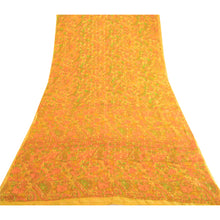 Load image into Gallery viewer, Sanskriti Vintage Sarees Yellow Printed Woven Pure Chinon Silk Sari Craft Fabric
