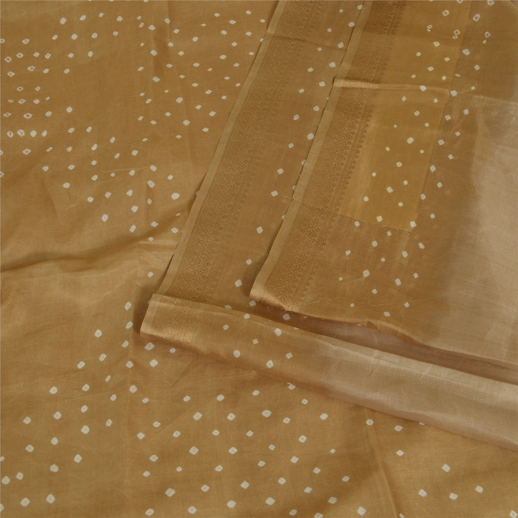 Sanskriti Vintage Sarees LightBrown Bandhani Printed Pure Silk Sari Craft Fabric