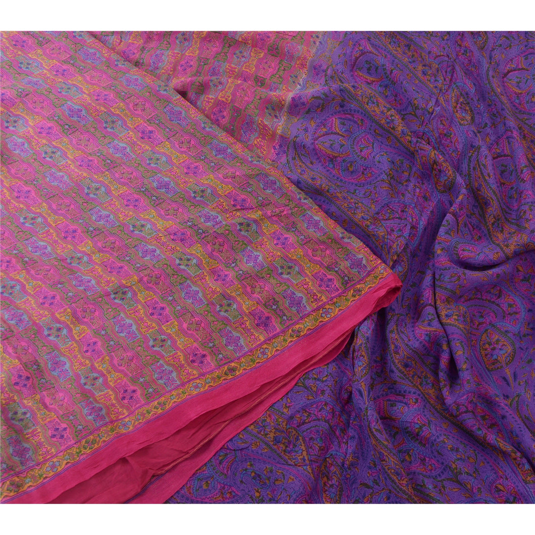 Sanskriti Vintage Sarees Pink 100% Pure Silk Printed Sari 5yd Soft Craft Fabric