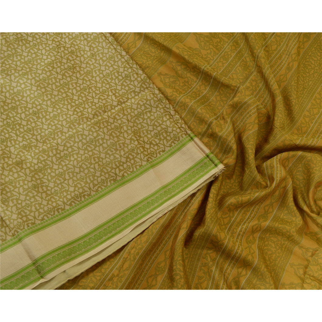 Sanskriti Vintage Green Sarees 100% Pure Silk Printed Sari Craft 5 Yard Fabric