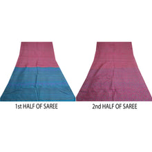 Load image into Gallery viewer, Sanskriti Vintage Sarees Pink/Blue Pure Silk Printed Sari Floral Craft Fabric
