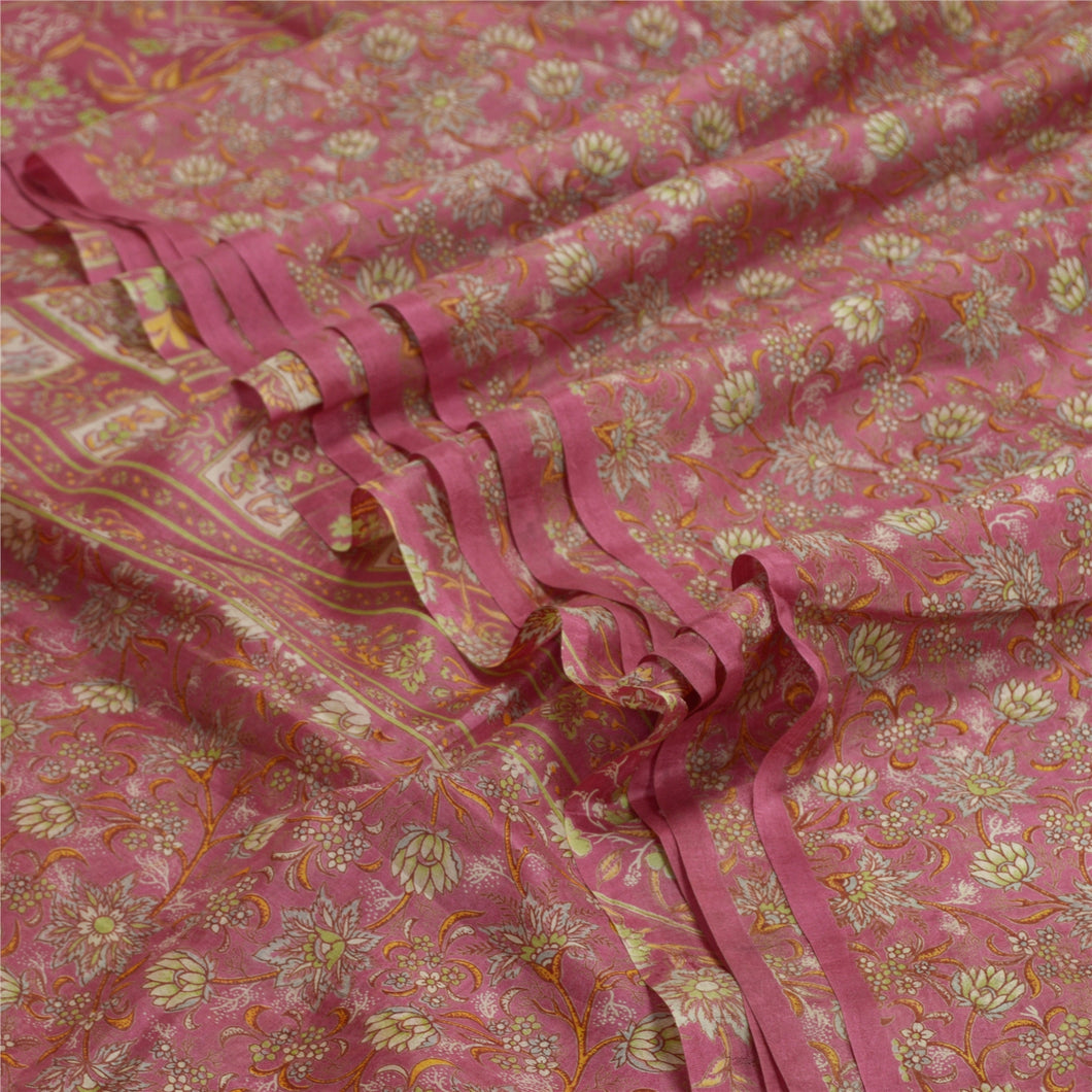 Sanskriti Vintage Sarees Indian Dusty Pink Pure Silk Printed Sari Craft Fabric