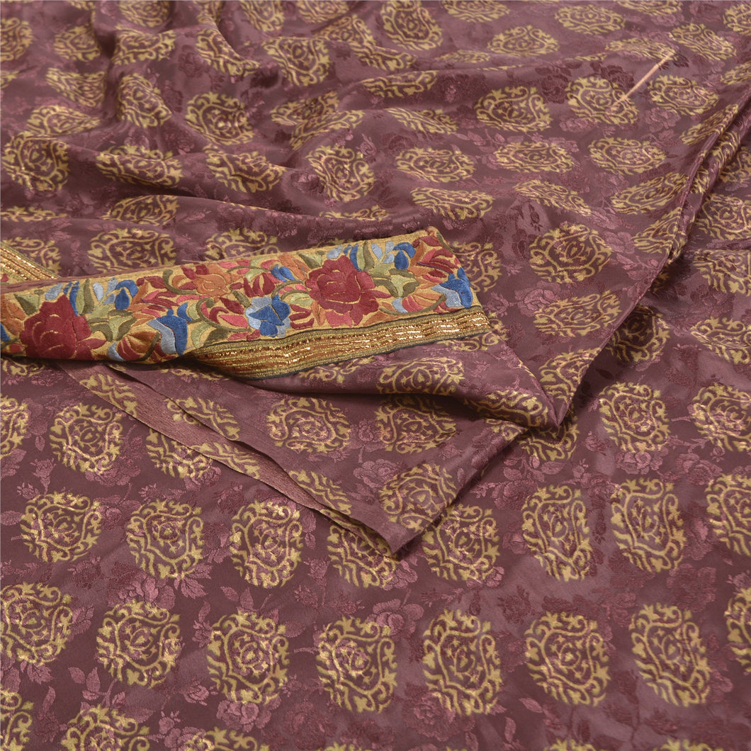 Sanskriti Vintage Purple Embroidered Patch Sarees Crepe Print Sari Craft Fabric