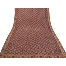 Load image into Gallery viewer, Sanskriti Vintage Purple Embroidered Patch Sarees Crepe Print Sari Craft Fabric
