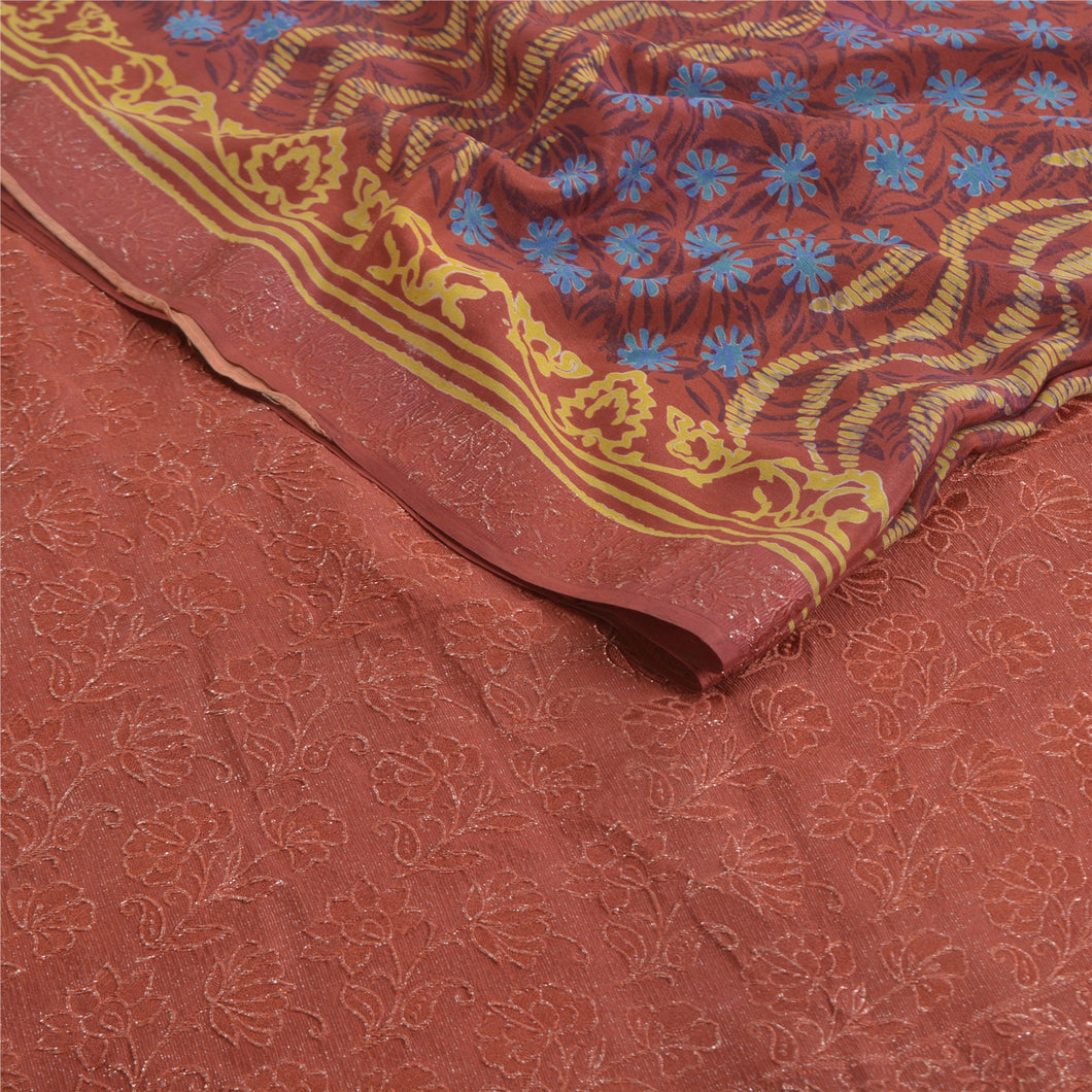 Sanskriti Vintage Sarees Dark Red Pure Crepe Silk Woven Print Sari Craft Fabric