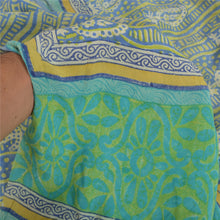 Load image into Gallery viewer, Sanskriti Vintage Sarees Blue Block Indian Printed Pure Crepe Silk Sari Fabric
