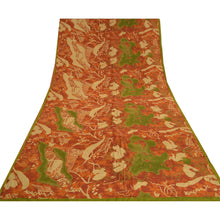 Load image into Gallery viewer, Sanskriti Vintage Sarees Orange Pure Crepe Silk Printed Sari Floral Craft Fabric
