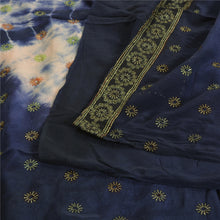 Load image into Gallery viewer, Sanskriti Vintage Sarees Blue Tie-Dye Embroidered Pure Crepe Silk Sari Fabric
