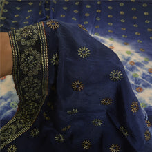 Load image into Gallery viewer, Sanskriti Vintage Sarees Blue Tie-Dye Embroidered Pure Crepe Silk Sari Fabric
