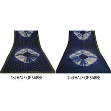 Load image into Gallery viewer, Sanskriti Vintage Sarees Blue Tie-Dye Embroidered Pure Crepe Silk Sari Fabric
