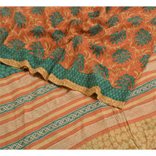 Load image into Gallery viewer, Sanskriti Vintage Sarees Peach/Green Pure Crepe Silk Printed Sari Craft Fabric
