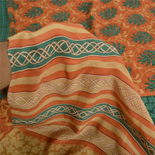 Load image into Gallery viewer, Sanskriti Vintage Sarees Peach/Green Pure Crepe Silk Printed Sari Craft Fabric
