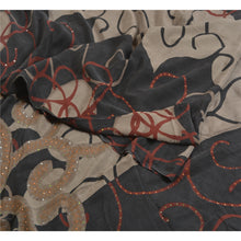 Load image into Gallery viewer, Sanskriti Vintage Sarees Gray Hand Beaded Printed Pure Crepe Silk Sari Fabric
