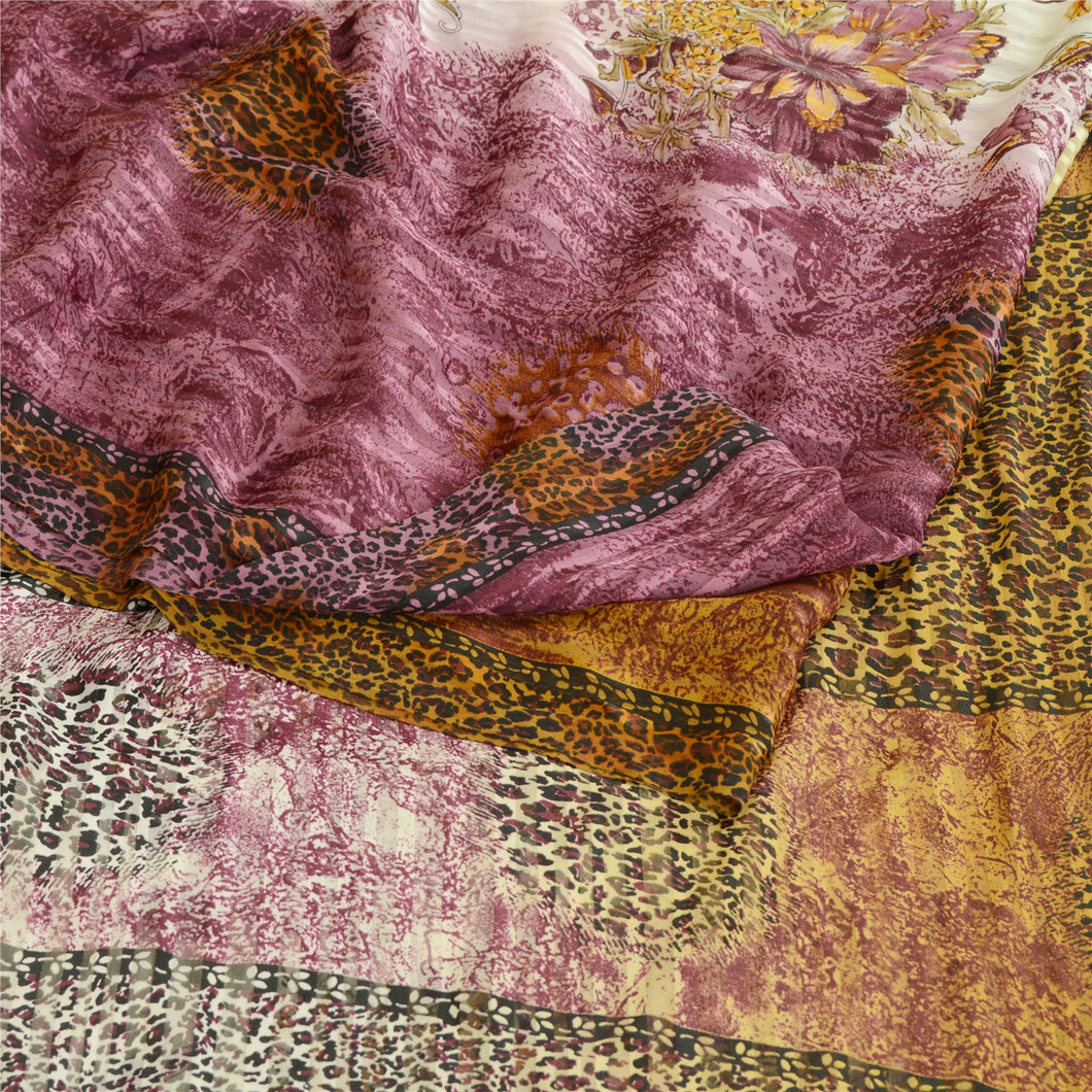 Sanskriti Vintage Multi Indian Sarees Georgette Printed Sari 5yd Craft Fabric