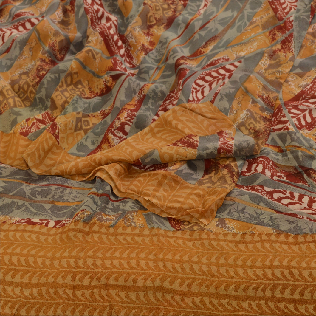 Sanskriti Vintage Sarees Saffron Pure Georgette Silk Printed Sari Craft Fabric