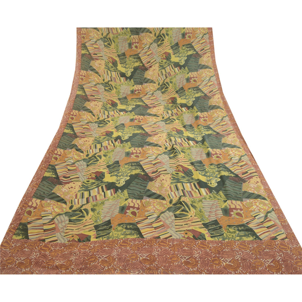Sanskriti Vintage Sarees Multi From India Pure Geogette Silk Printed Sari Fabric
