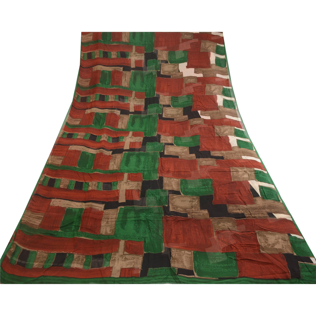 Sanskriti Vintage Saree Multi Pure Georgette Silk Printed Sari 5yd Craft Fabric