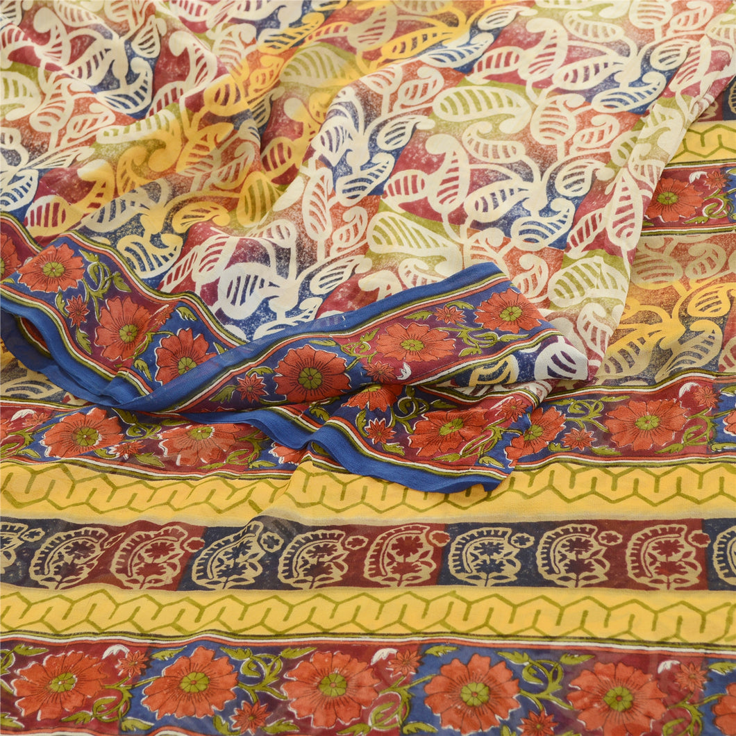 Sanskriti Vintage Sarees 100% Pure Georgette Silk Printed Sari Craft 5 YD Fabric