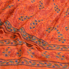 Load image into Gallery viewer, Sanskriti Vintage Sarees Orange Print Zari Woven Pure Georgette Silk Sari Fabric
